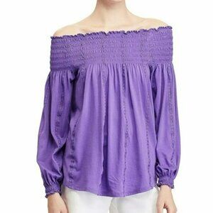 ALT Elena Gilbert Ralph Lauren Blouse Medium Purple Smock Top Cottage Peasant